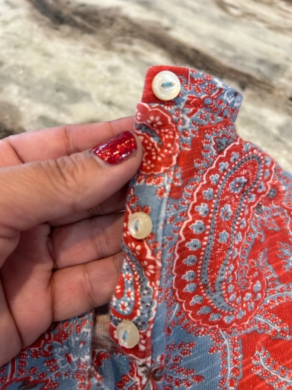 Ralph Lauren Red and Blue Paisley Ruffle Hem Dress size 18-24 mos GUC